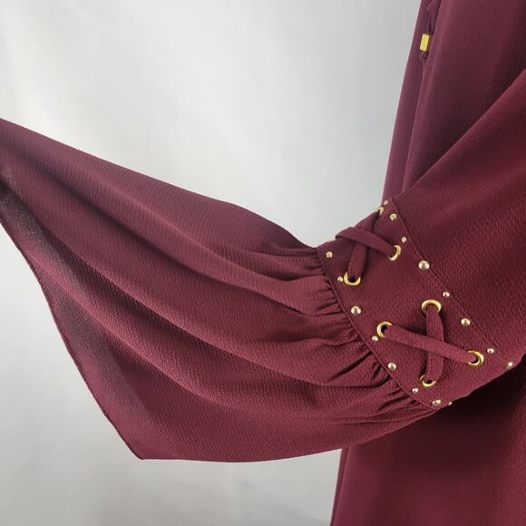 Michael Kors Shift Dress S Purple Gold Bell Sleeve Gold Cottagecore Simple NWT - Picture 10 of 12